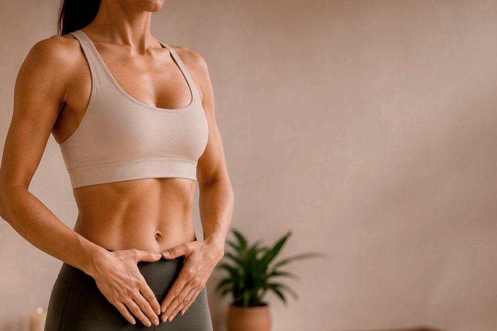 mujer joven con abdomen fuerte por hipopresivos